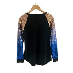 Shine Bright Raglan Sequin Sleeve Knit Top Size‎ S Shirt Tunic Evening Party